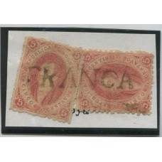 ARGENTINA 1864 GJ 19 RIVADAVIAS DE 1ra TIRADA 2 ESTAMPILLAS RECONSTRUYENDO MATASELLO FRANCA DE GOYA U$ 60 + 50 %